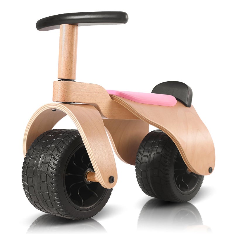 KRIDDO Wooden Baby Balance Bike 1 Year Old, Wide Wheels for Stable and Smooth Ride, Boy Girl First Balance Bike Gift for 12 Month to 3 Year, Non-Sharp Parts, Soft Seat, Pink - Image 1