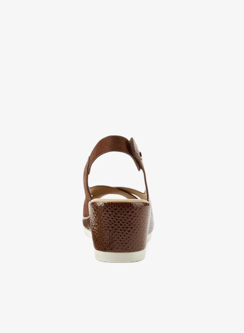 Le Confort BROWN Women Textured Wedge Heel Sandals for Women | Best Price UAE