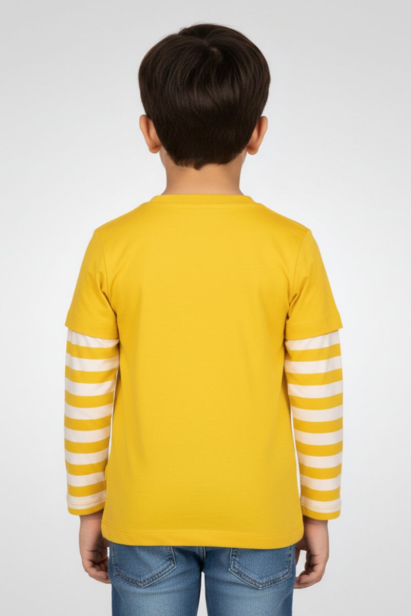 Hamleys Toddlers Boy Crew Neck Long Sleeve Embroidered T-Shirt, Mustard - Image 2