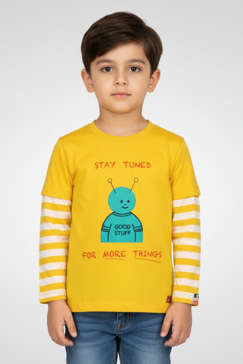 Hamleys Toddlers Boy Crew Neck Long Sleeve Embroidered T-Shirt, Mustard - Image 1