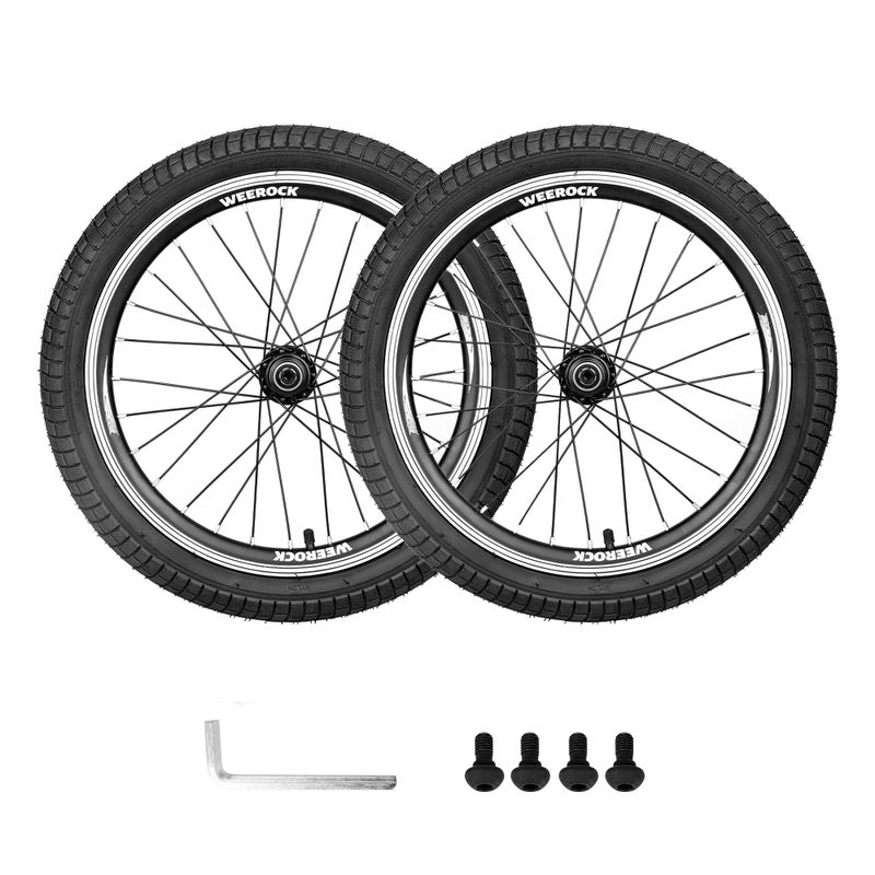 WEEROCK 20" Bike Wheelset, Front and Rear Wheelset, Aluminium Alloy Rim with 20 x 2.125 Inch Bike Tires, Compatible with 1/ Single Speed Threaded Freewheel and Rim Brakes - Image 1