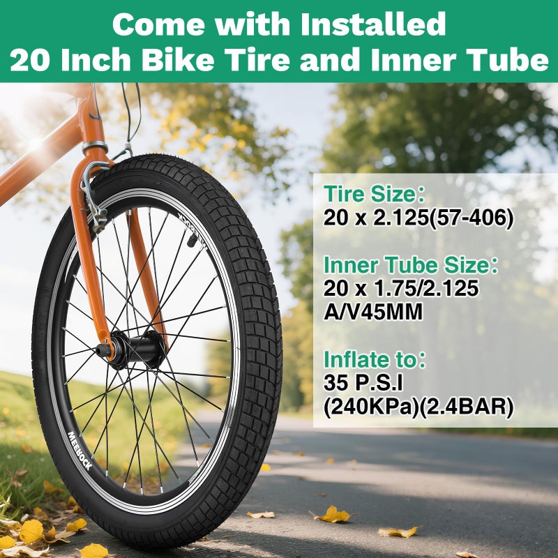 WEEROCK 20" Bike Wheelset, Front and Rear Wheelset, Aluminium Alloy Rim with 20 x 2.125 Inch Bike Tires, Compatible with 1/ Single Speed Threaded Freewheel and Rim Brakes - Image 5