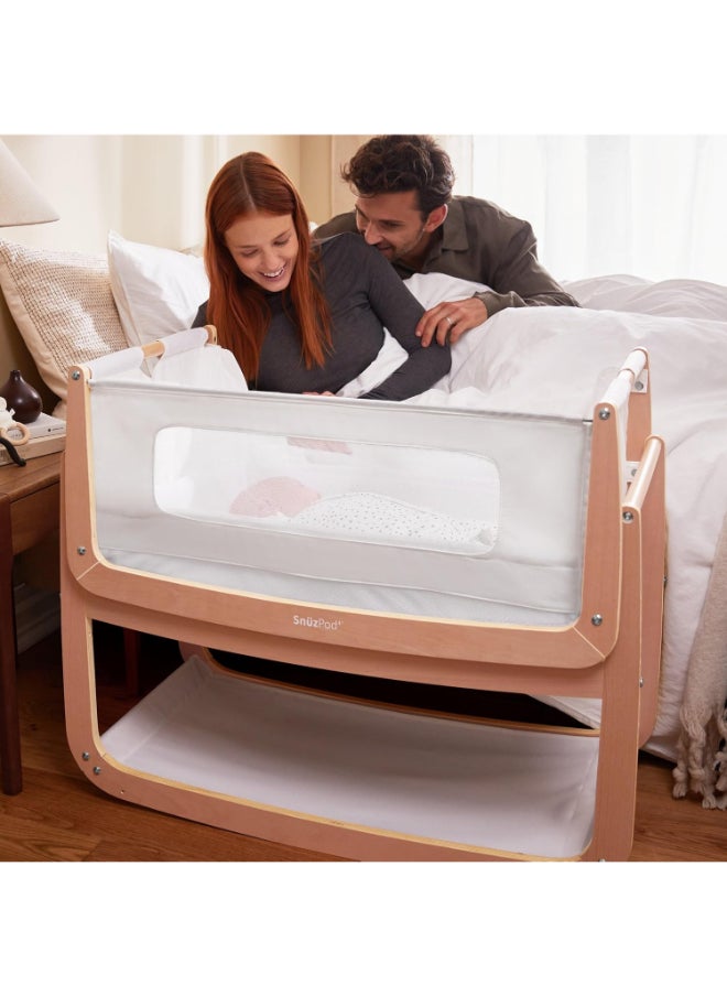 Snuz - Pod4 Bedside Crib For Infant And Baby, Increased Air Flow For Better Sleep, 3D Breathable Mattress, Machine Washable Liner, Rocking Stand , From 0 To 6 Months , Dimensions L100 X 49 X H95 - Natural - Image 1