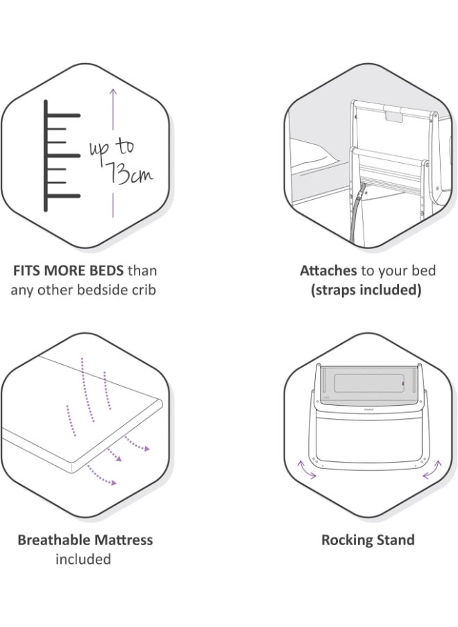 Snuz - Pod4 Bedside Crib For Infant And Baby, Increased Air Flow For Better Sleep, 3D Breathable Mattress, Machine Washable Liner, Rocking Stand , From 0 To 6 Months , Dimensions L100 X 49 X H95 - Natural - Image 1