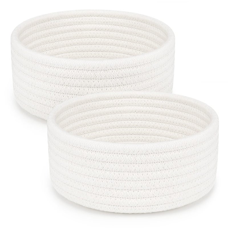 ABenkle 2 Pack Small Baskets Cotton Rope Woven Basket Cute Mini Tiny Storage Baskets Decorative Boho Basket for Nursery Living Room Bedroom Shelf Empty Gift Basket White