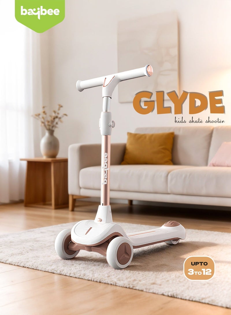BAYBEE Glyde Skate Scooter For Kids 3 Wheel Kids Scooter With Foldable 4 Height Adjustable Handle Baby Scooter With Led Pu Wheels Smart Kick Scooter For Children 3 To 12 Years Boys Girls White - Image 3