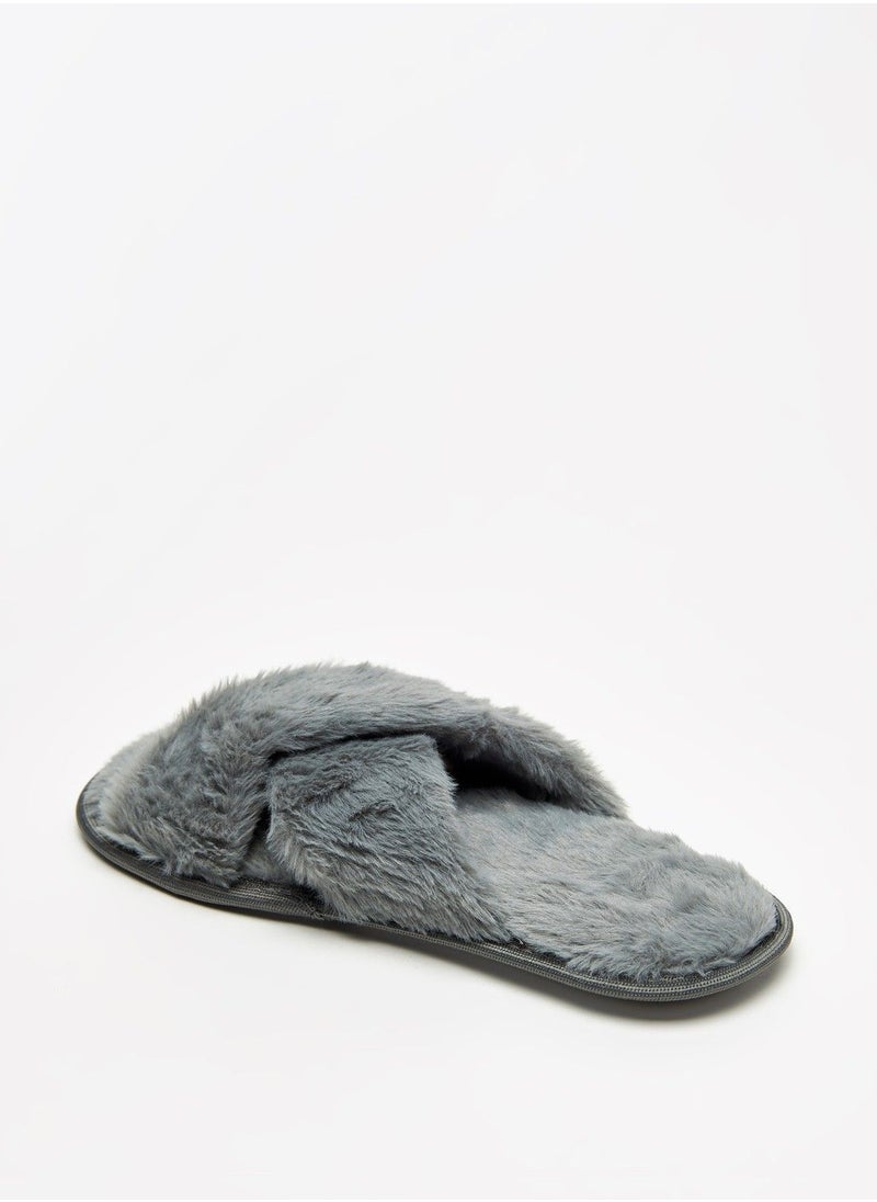 shoexpress - Plush Textured Cross Strap Bedroom Slide Slippers - Image 1