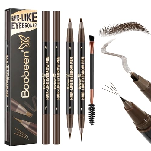 Boobeen 3pcs Waterproof Eyebrow PenDualEnded Eyeliner Microblading Eyebrow Pencil for WomenLong Lasting HairLike Brow Pen with Brow BrushDark Brown - Image 1