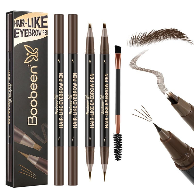 Boobeen 3pcs Waterproof Eyebrow PenDualEnded Eyeliner Microblading Eyebrow Pencil for WomenLong Lasting HairLike Brow Pen with Brow BrushDark Brown - Image 3