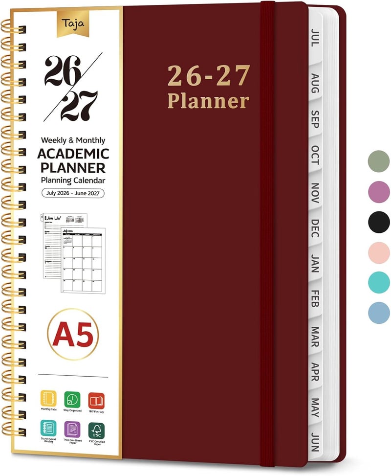 Taja Planner 2026-2027, Weekly and Monthly Calendar Academic Planner for Women, July 2026 - June 2027, Spiral Bound School Planning Tool, Perfect for Teacher, Student, Women & Men, A5 (6.3" x 8.5 - Image 1
