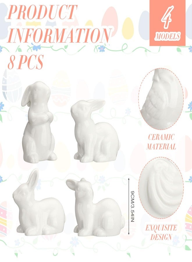Nuenen 8 Pcs Easter Bunny Decorations Mini Ceramic Rabbit Figurine Decor Vintage Bunny Figurine 3.5 Inch Spring Easter Porcelain Modern Home Decor for Living Room, Bedroom, Office Desktop(White) - Image 2