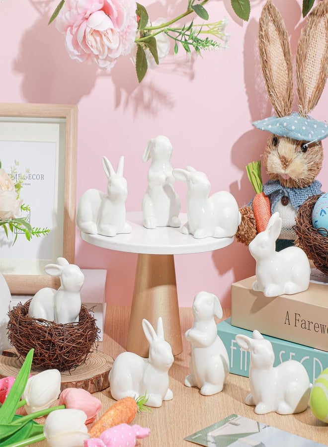 Nuenen 8 Pcs Easter Bunny Decorations Mini Ceramic Rabbit Figurine Decor Vintage Bunny Figurine 3.5 Inch Spring Easter Porcelain Modern Home Decor for Living Room, Bedroom, Office Desktop(White) - Image 3