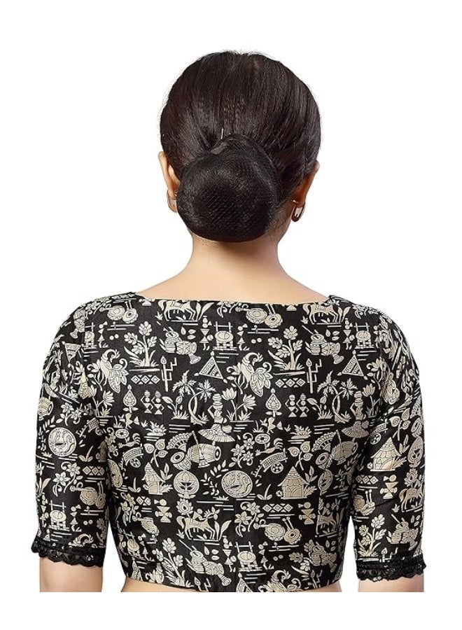 Studio Shringaar Women's Readymade Polyester WarliArt Saree Blouse with Elbow Length Sleeve - Image 2