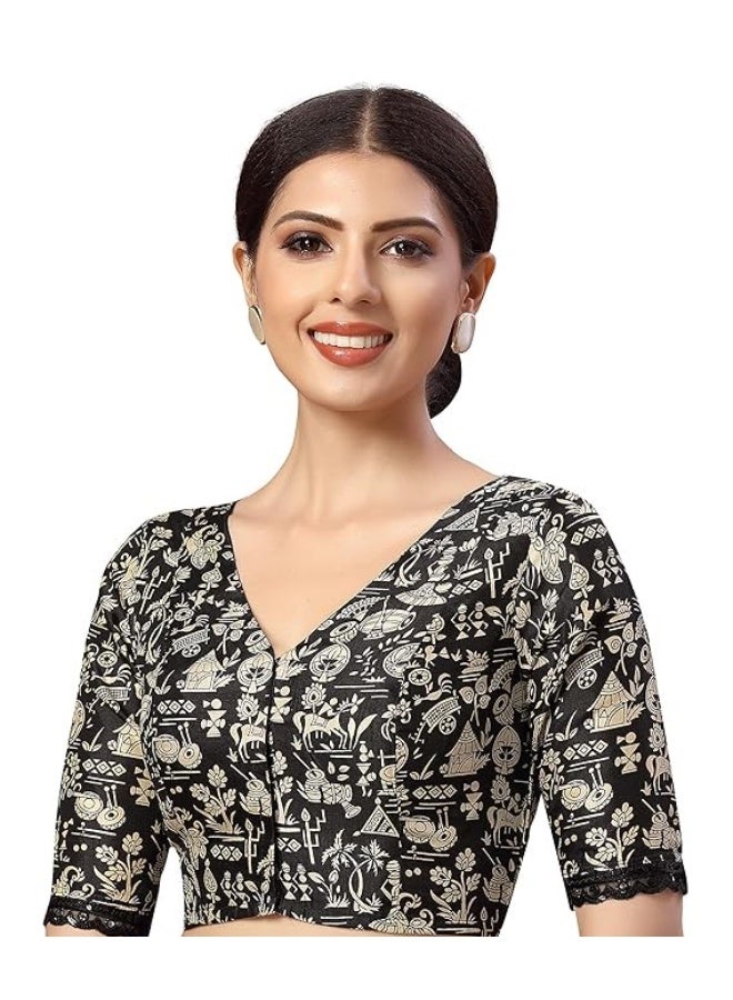 Studio Shringaar Women's Readymade Polyester WarliArt Saree Blouse with Elbow Length Sleeve - Image 3