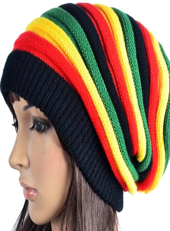 Unigift Colored Striped Long Style Hip-hop Hairy Knitted Hat-The Jamaican Reggae Hat (Green Red) - Image 3