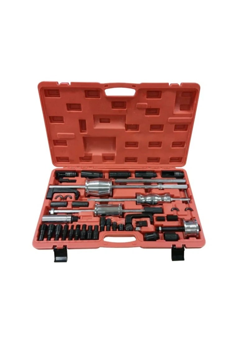 Diesel injector extractor set with slide hammers, sockets and threaded adapters (nozzle sockets: 25,