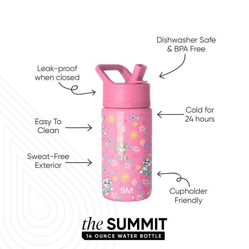 Simple Modern Kids Summit Water Bottle with Straw Lid | Paw Patrol 14oz Stainless Steel Cup Insulated Tumbler for Toddlers, School | Sunny Florals - Image 2