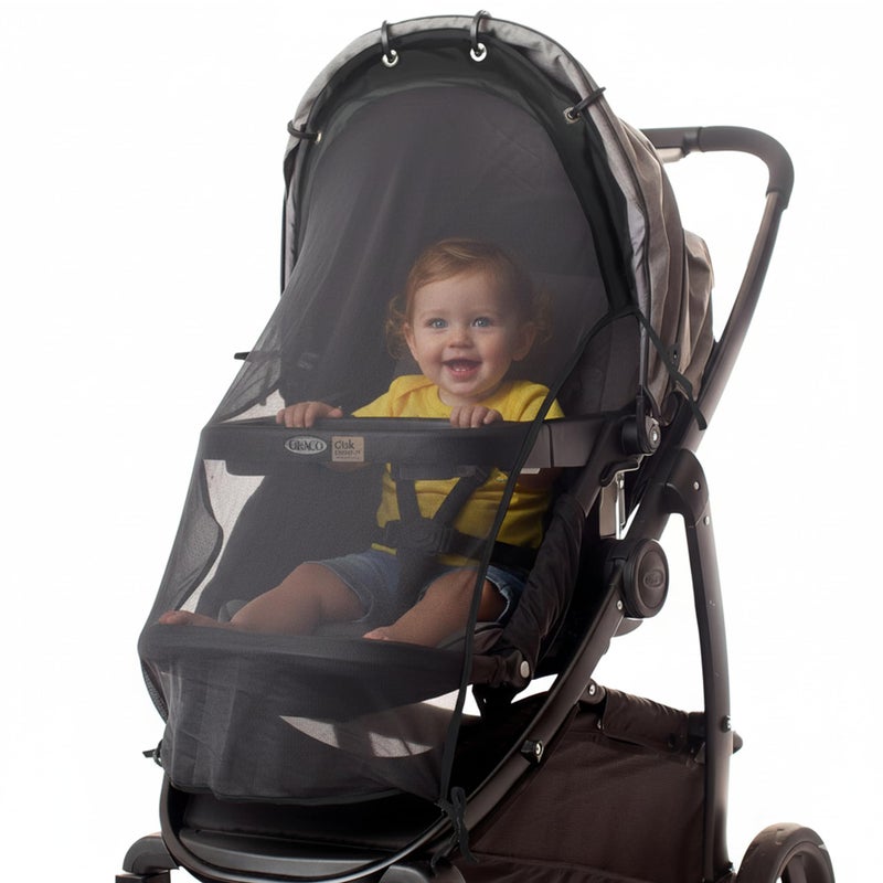 IntiMom Stroller Sun Shade - Universal UV Protection Cover for Strollers Sunshade with See Through, Clip-On Sun Blocker, Sun Shield for Baby, Breathable Adjustable Fit, Full Coverage, L Black - Image 1