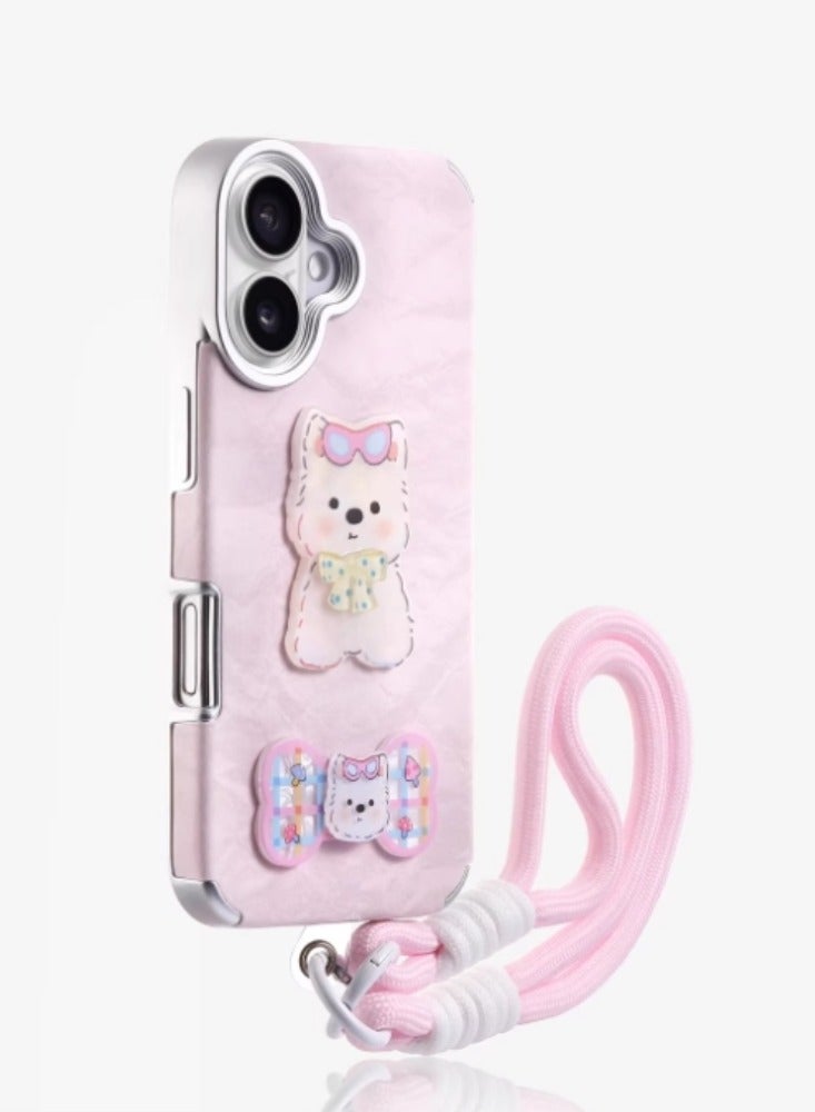 【Pink Blunt】 Shell Pattern Dog Phone Case All Inclusive Silicone Anti Drop Phone Protection Case+Hanging Rope Suitable for iPhone 16 Pro Max