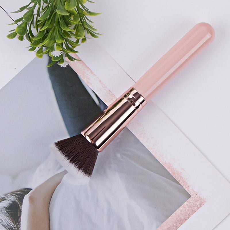 2pcs Foundation Makeup Brush Set Flat Top Powder Blush Cosmetic Brush with Rose Gold and Black Handles, High-density Synthetic Bristles for Cream and Liquid Makeup, Portable Face - Image 5