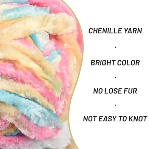 Sekafris Fuzzy Chunky Chenille Yarn for Crocheting，Soft Plush Yarns for Hand Knitting，Bulky 3x100 g（3X49.2 yd） Baby Blanket Yarn for Crocheting Amigurumi，Crochet Fluffy Velvet Yarns (Candy Color) - Image 2