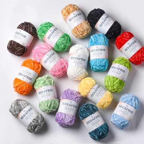 Sekafris Fuzzy Chunky Chenille Yarn for Crocheting，Soft Plush Yarns for Hand Knitting，Bulky 3x100 g（3X49.2 yd） Baby Blanket Yarn for Crocheting Amigurumi，Crochet Fluffy Velvet Yarns (Candy Color) - Image 5