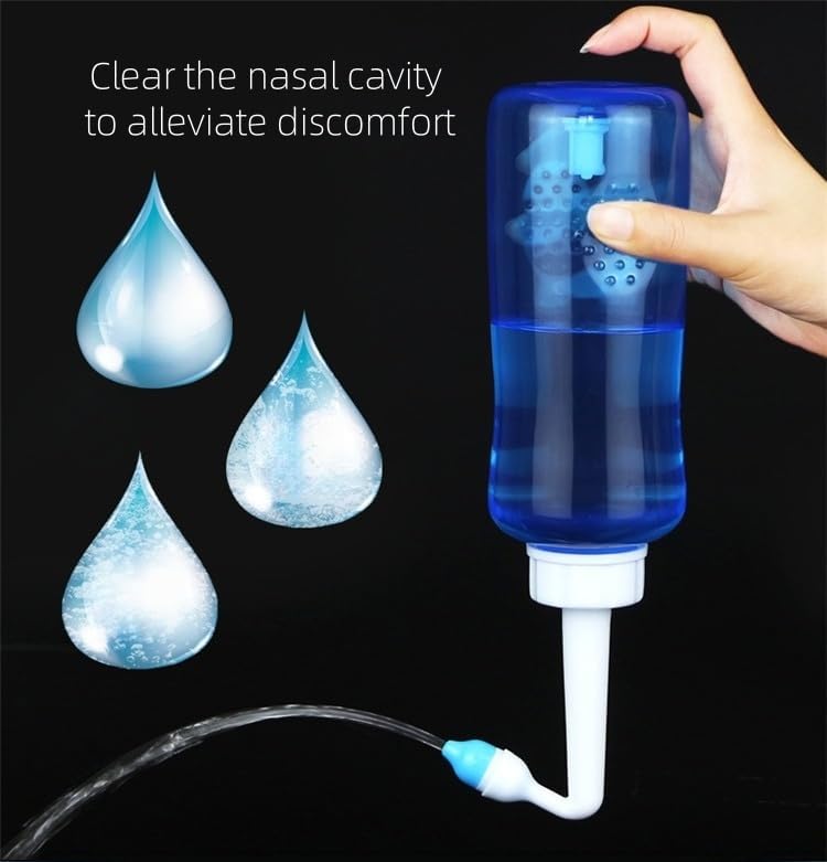HOGOOD 300ML Sinus Rinse Machine, Pressure Sinus Rinse Care, with 2 Water Discharge Modes and Sticker Thermomete Neti Pot, Nose Cleaner for Adult & Kid, Bpa Free 300ML with 30 Nasal Wash Salt Packets - Image 2