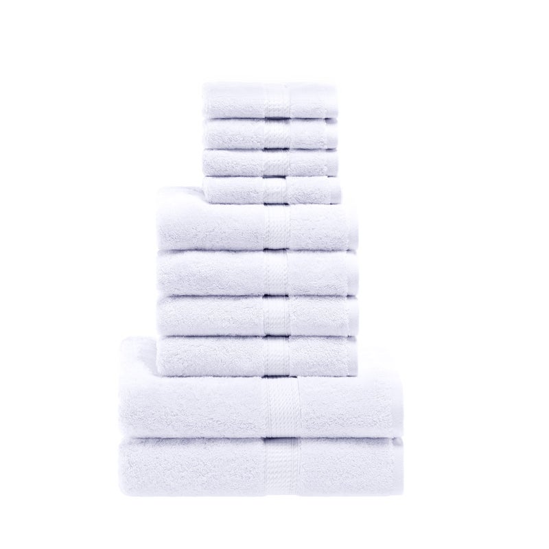 Superior Egyptian Cotton Pile 10 Piece Towel Set Includes 2 Bath 4 Hand 4 Face TowelsWashcloths Ultra Soft Luxury Towels Thick Plush Essentials Guest Bath Spa Hotel Bathroom White