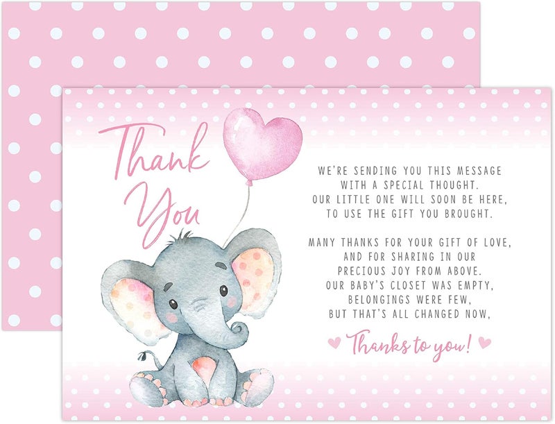 Your Main Event Prints Pink Elephant Baby Shower Thank You Cards 20 Count Prewritten Thank You Cards Baby Sprinkle Pink Dots - Image 1