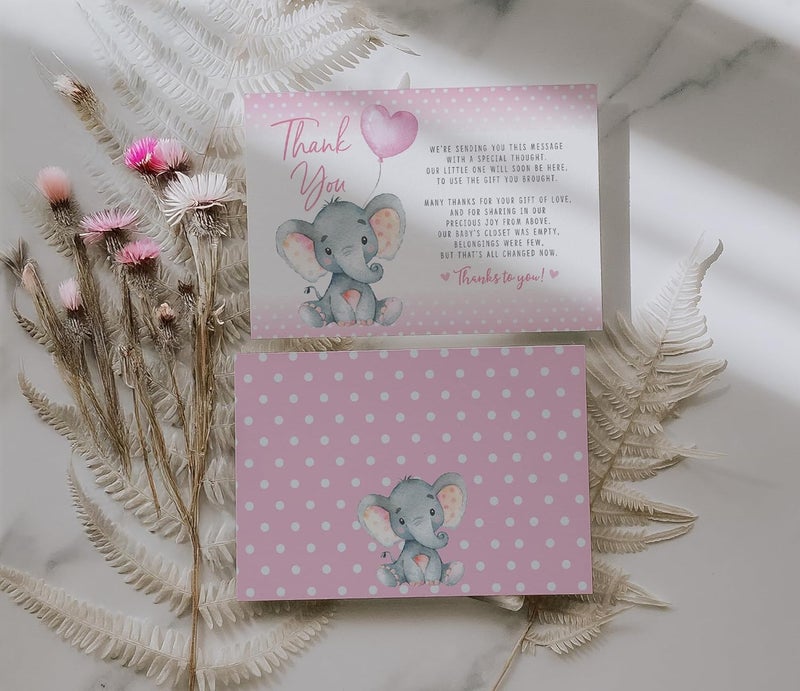 Your Main Event Prints Pink Elephant Baby Shower Thank You Cards 20 Count Prewritten Thank You Cards Baby Sprinkle Pink Dots - Image 2