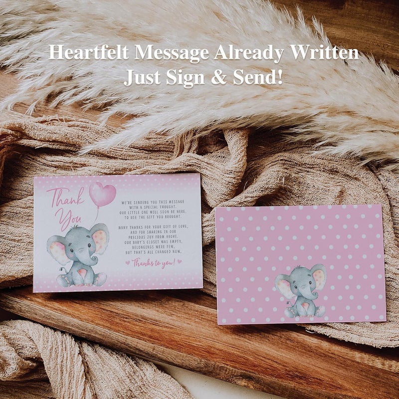 Your Main Event Prints Pink Elephant Baby Shower Thank You Cards 20 Count Prewritten Thank You Cards Baby Sprinkle Pink Dots - Image 3