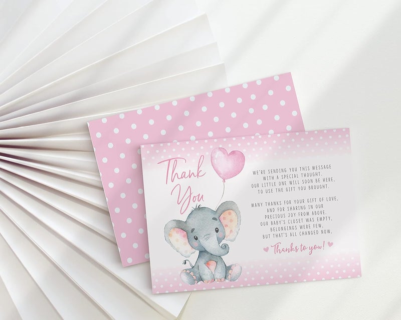 Your Main Event Prints Pink Elephant Baby Shower Thank You Cards 20 Count Prewritten Thank You Cards Baby Sprinkle Pink Dots - Image 5