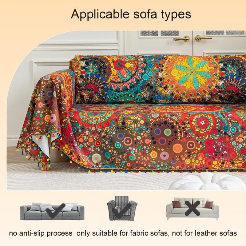 Erbnaryx Boho Couch Cover Sofa Covers Tassels Designe for Sectional Sofa Washable 3 Cushion Couch Living Room (A7, 71"x118") - Image 5