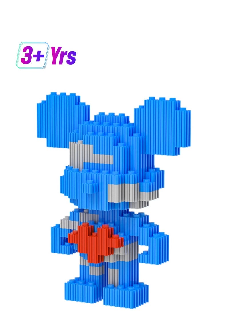 Miniature Small Particle Puzzle Building Blocks Gift Children's Educational Toy Puzzle (Standing Blue-gray Love Bear) - Image 1