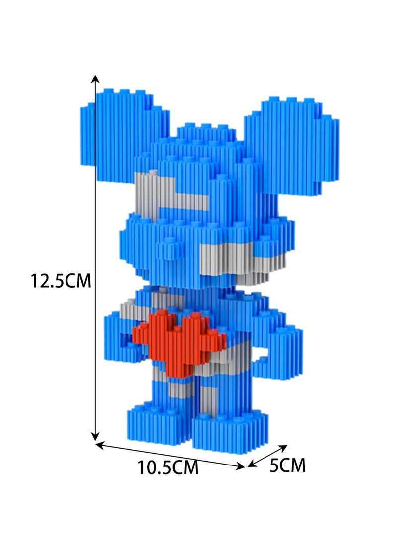 Miniature Small Particle Puzzle Building Blocks Gift Children's Educational Toy Puzzle (Standing Blue-gray Love Bear) - Image 2