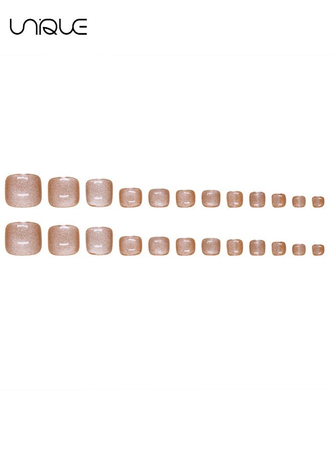 يونيك 24 قطعة أظافر مزيفة ، أظافر ضغط ، أظافر قدم فرنسية - درع القدم الذهبي - درع قدم عين القط اللامع - رقعة أظافر مزيفة - Image 5