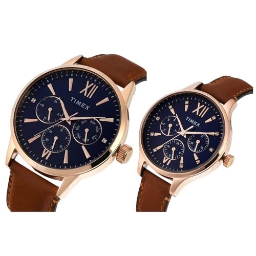 TIMEX Analog Watch for Unisex with Blue Round Dial & Brown Leather Strap Band Water Resistant Unisex Wrist Watches - TW00PR302 - Image 2