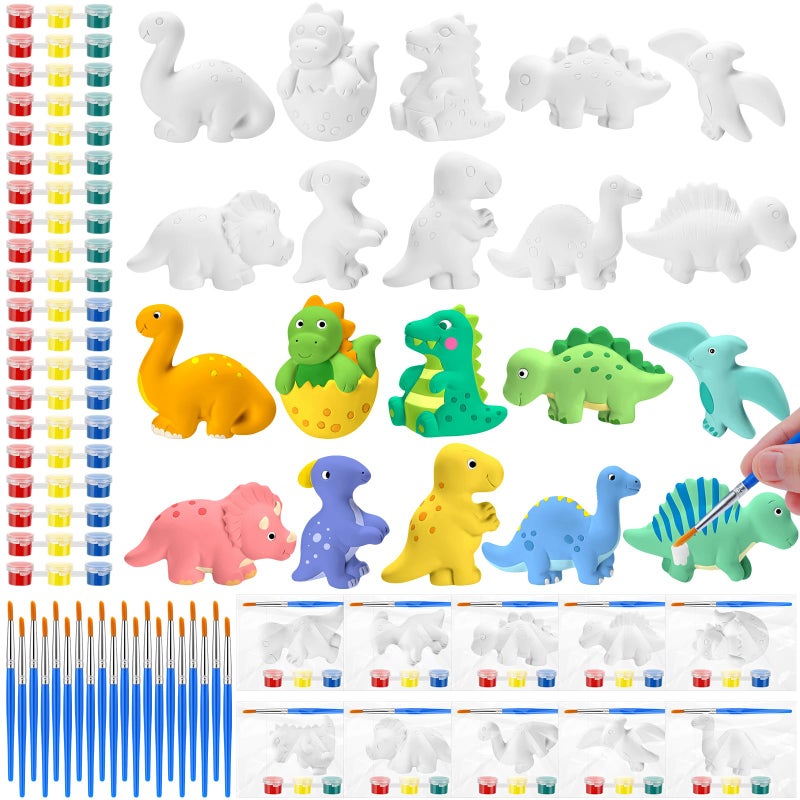 Simgoing 20 Set Dinosaur Ceramic Painting Kit DIY Ceramic to Paint Your Own Dinosaur Figurines Unpainted Plaster Arts and Craft for Adults Birthday Party Favors - Image 4