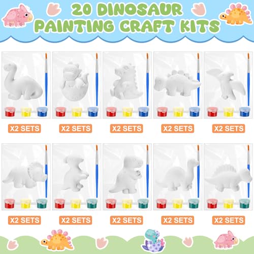 Simgoing 20 Set Dinosaur Ceramic Painting Kit DIY Ceramic to Paint Your Own Dinosaur Figurines Unpainted Plaster Arts and Craft for Adults Birthday Party Favors - Image 5