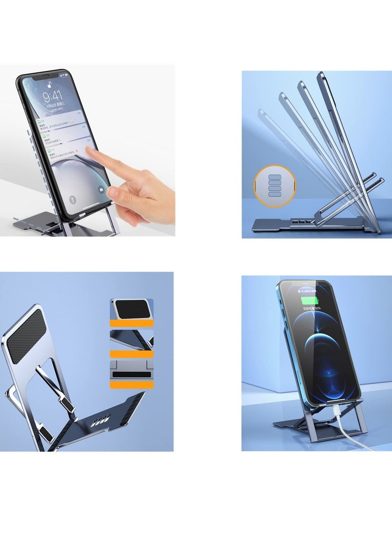 Y&D Ultra Thin Portable Foldable Cell Phone Stand, Adjustable Folding Stand for Travel, Compatible with iPhone, Smartphones, and iPad Tablets (4-12in) (2pc/Black,silvery)  - Image 4