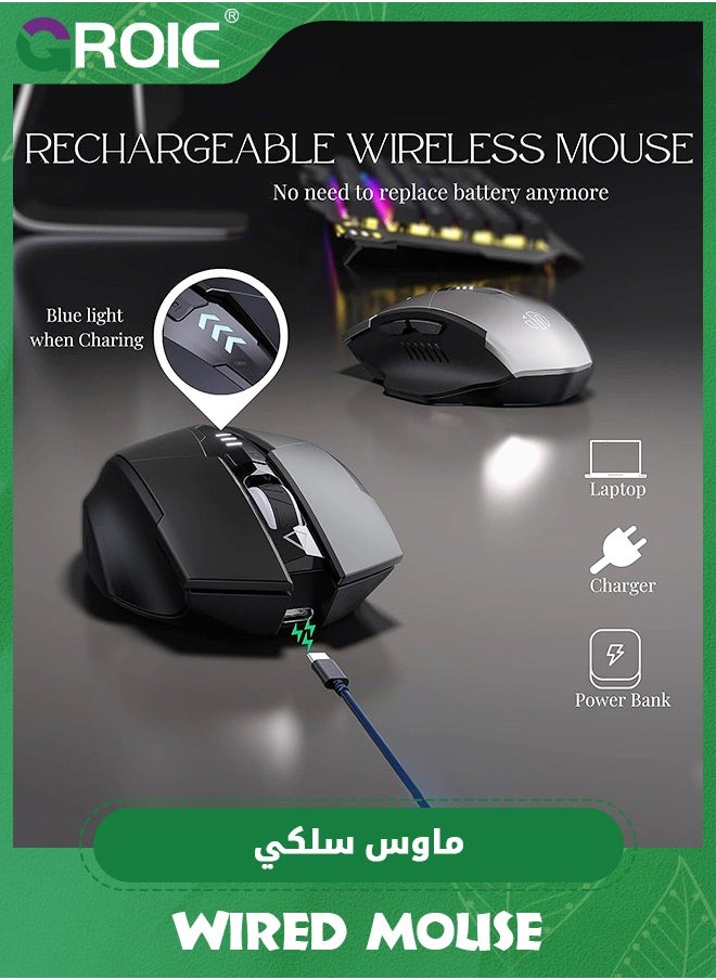 GROIC - Black Wireless Mouse,Rechargeable Mouse Wireless 2.4G USB, Ergonomic Computer Mouse, 3 Levels DPI, Silent Wireless Mice for Laptop PC Computer - Image 1