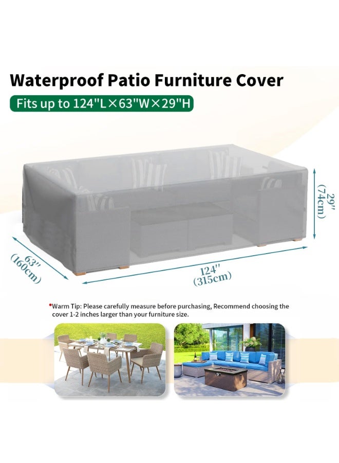 INFOSUN Waterproof Outdoor Furniture Cover 124" L x 63" W x 29" H , Premium Quality Patio Furniture Covers Dust Proof Anti-UV Heavy Duty Durable Sofa Sectional Table & Chair Cover Large (Grey) - Image 2