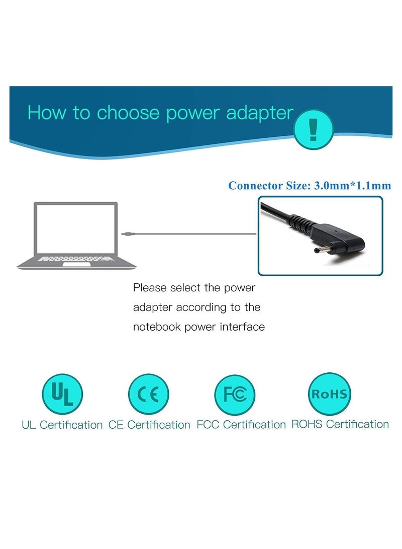 19V 3.42A 65W Laptop Adapter Charger For Acer Chromebook 11 13 14 15 R11 CB5 571 C720 C720p C740 Acer Aspire One Cloudbook AO1 131 AO1-431 - Image 2