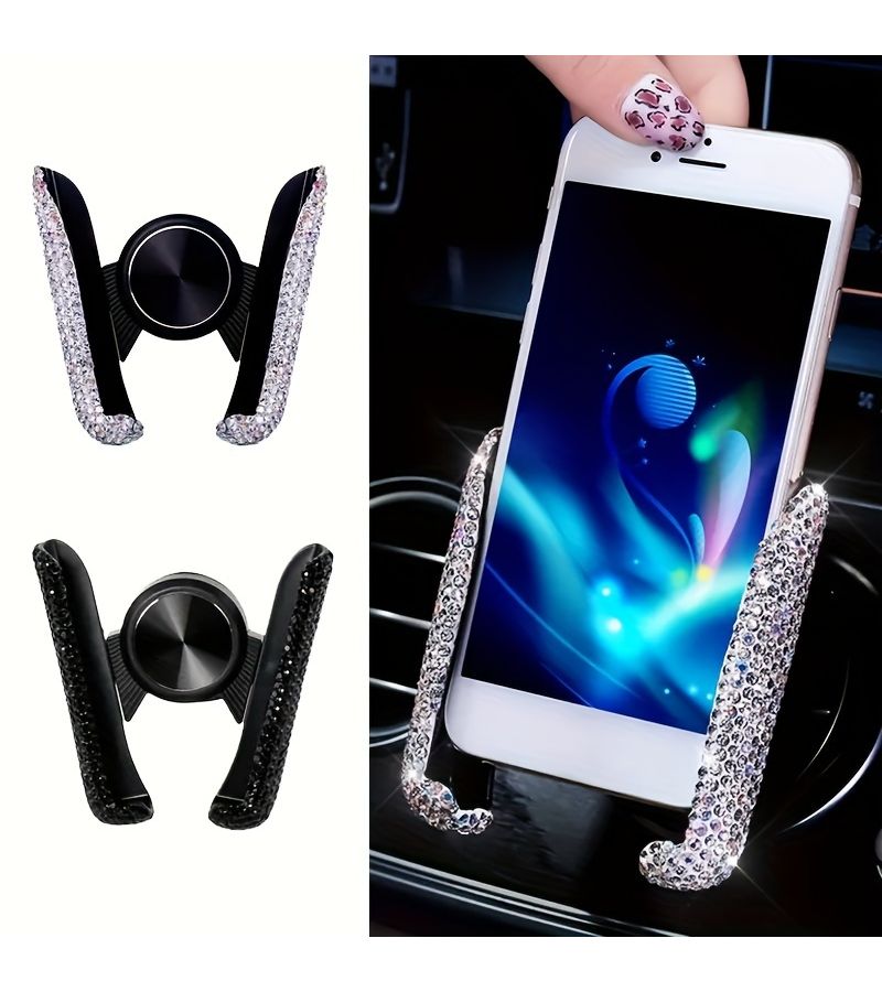 Back Rhinestone V Shaped Air Vent Clip On Phone Holder Dual Function Navigation Support Stand With 10 Scenarios Available - Image 3