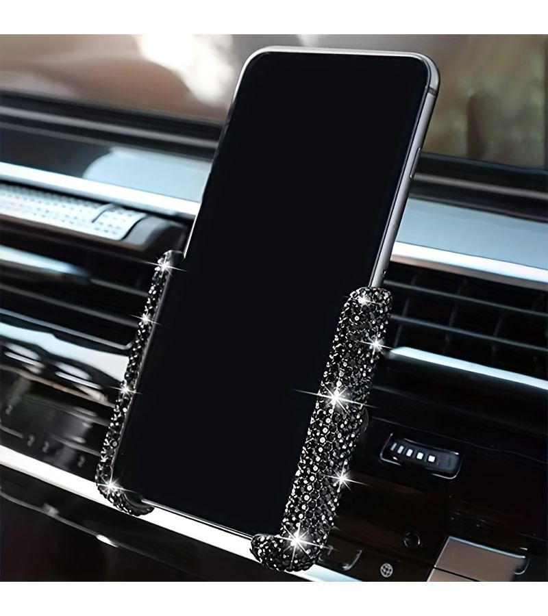Back Rhinestone V Shaped Air Vent Clip On Phone Holder Dual Function Navigation Support Stand With 10 Scenarios Available - Image 1