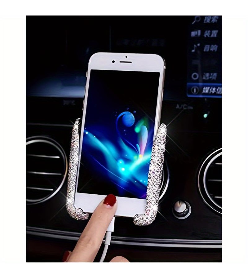 Back Rhinestone V Shaped Air Vent Clip On Phone Holder Dual Function Navigation Support Stand With 10 Scenarios Available - Image 2