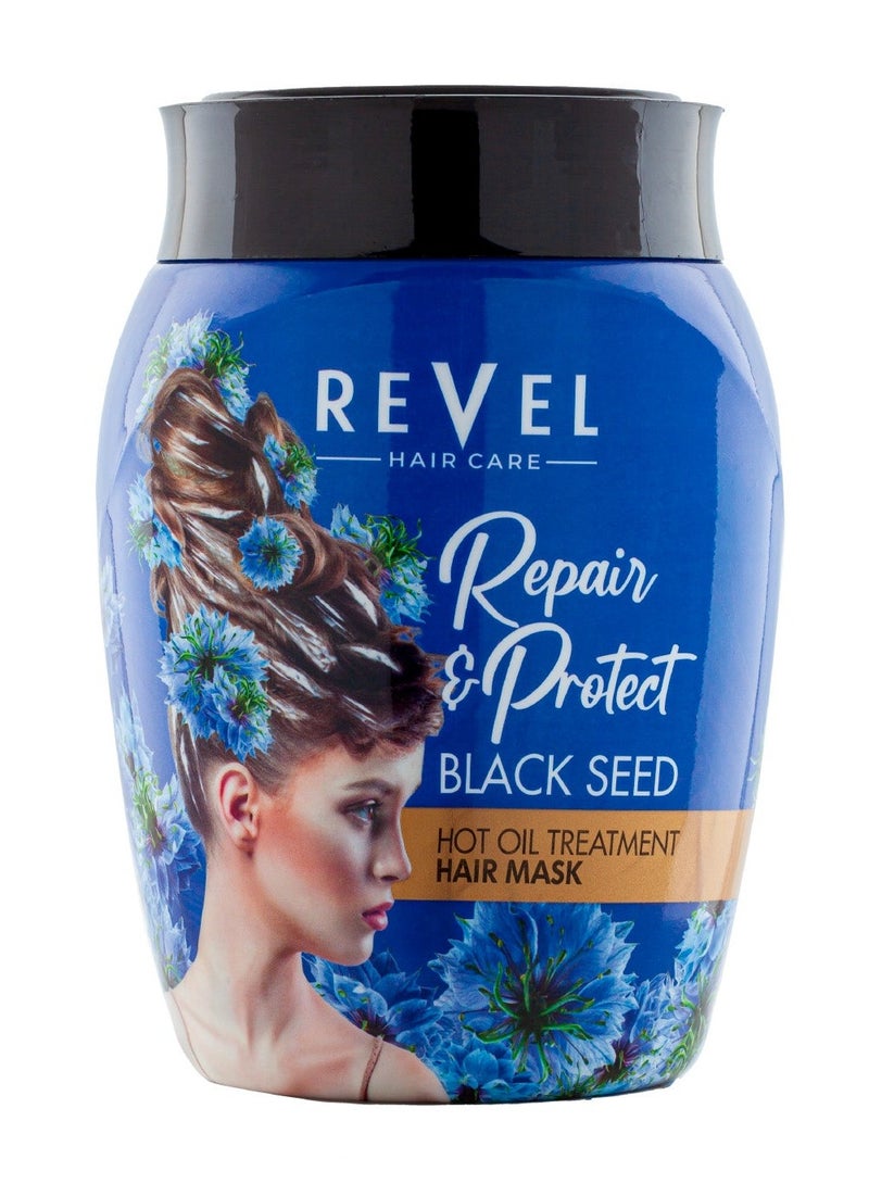 Revel قناع الشعر من ريفيل للعناية بالشعر بزيت الحبة السوداء الساخن للجنسين 1000 مل، للتحكم في تساقط الشعر وإعادة نموه - Image 1