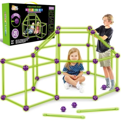 spring flower SpringFlower 100 PCS Glow in The Dark Fort Building Kit for KidsEducational Gift for 3 4 5 6 7 8 9 10 11 12 Years Old Boys and GirlsSTEM Construction Toys - Image 1