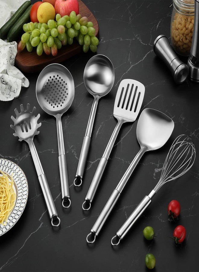 Gymdin 6-Piece Kitchen Cooking Utensils Set, Stainless Steel Kitchen Utensils with Suspendable Handle, Spatula, Slotted Turner, Soup Ladle, Slotted Spoon, Whisk, Pasta Server, Dishwasher Safe - Image 5