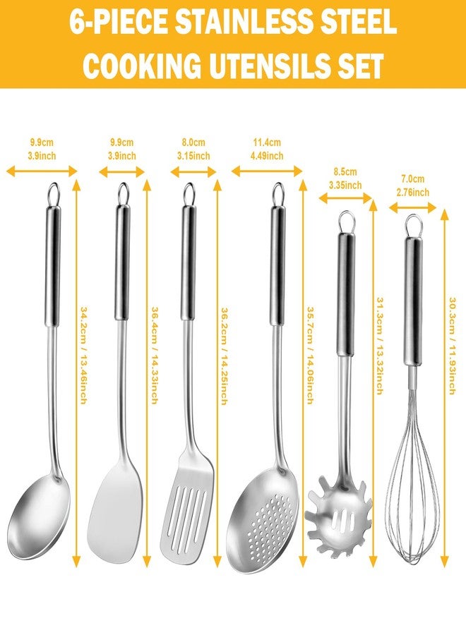 Gymdin 6-Piece Kitchen Cooking Utensils Set, Stainless Steel Kitchen Utensils with Suspendable Handle, Spatula, Slotted Turner, Soup Ladle, Slotted Spoon, Whisk, Pasta Server, Dishwasher Safe - Image 2